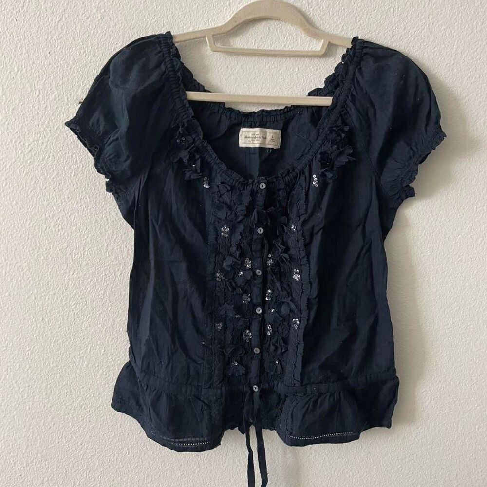 Abercrombie & Fitch Y2K Babydoll Top Women's L Floral Bella Swan 2000s Vintage